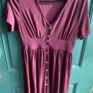 Elegant Burgundy Button-Down Dress